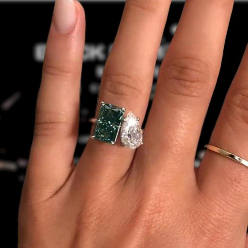 Unique Double Stones Design Radiant & Pear Cut Engagement Ring-Black Diamonds New York