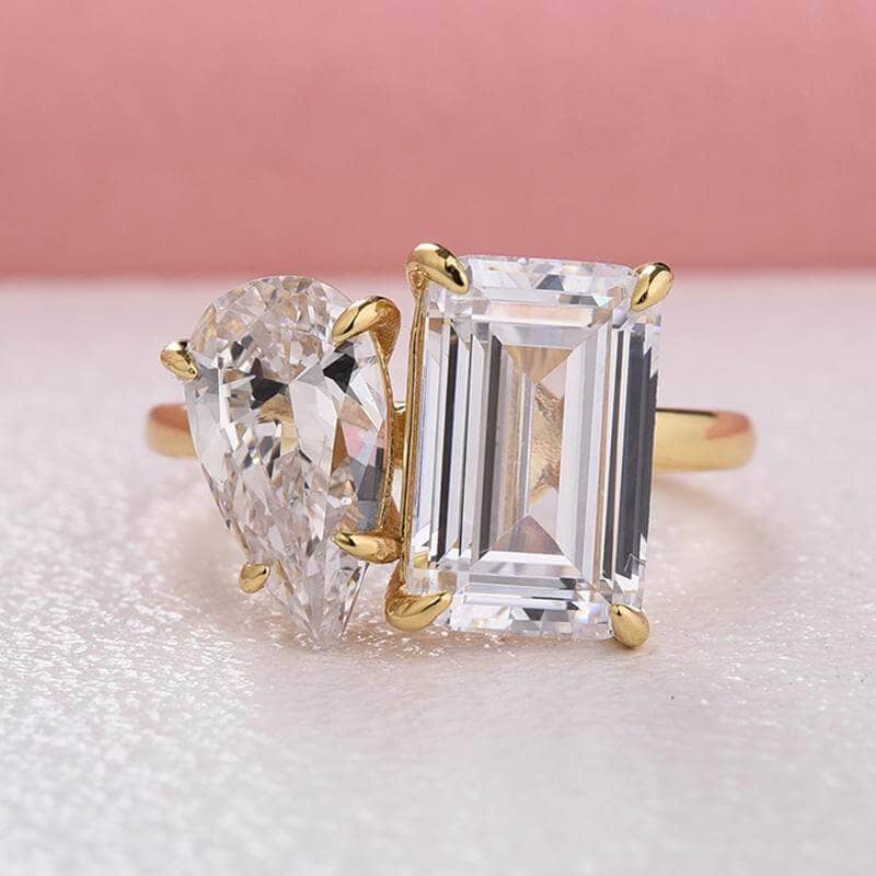 Unique Emerald Cut & Pear Cut Double Stone Engagement Ring - Black Diamonds New York