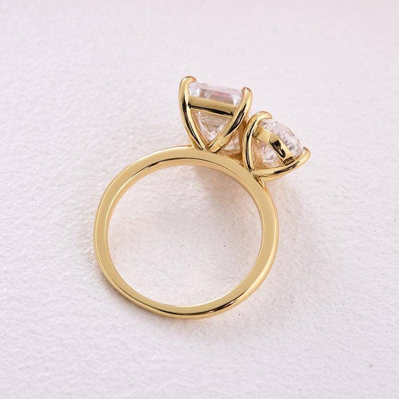 Unique Emerald Cut & Pear Cut Double Stone Engagement Ring - Black Diamonds New York