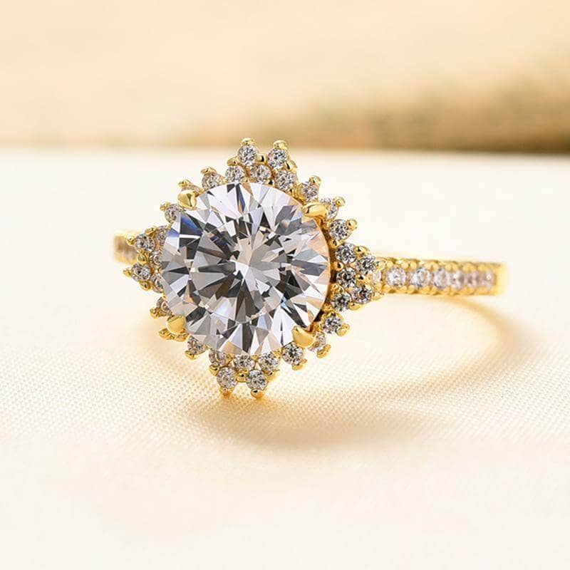Unique Flower Halo Design Round Cut Yellow Gold Engagement Ring - Black Diamonds New York