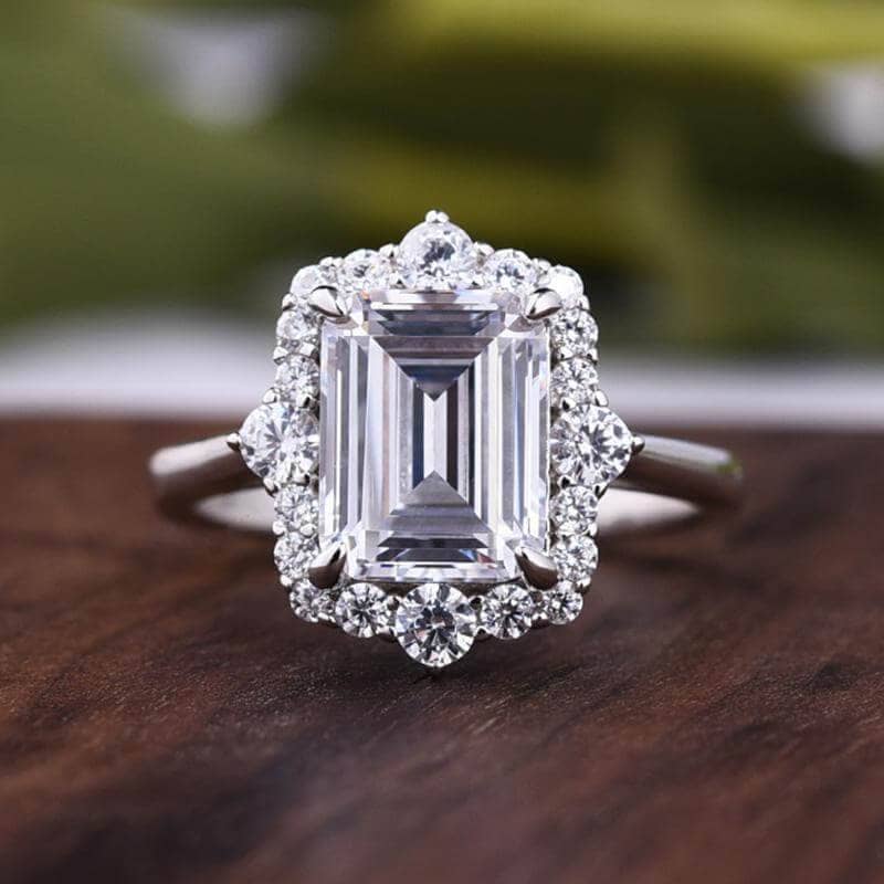 Unique Halo Emerald Cut Wedding Ring Set-Black Diamonds New York