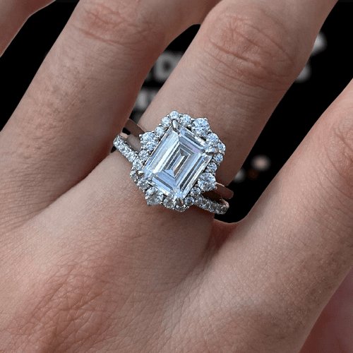 Unique Halo Emerald Cut Wedding Ring Set - Black Diamonds New York