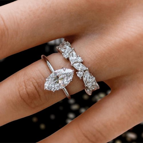 Unique Marquise Cut Sona Simulated Diamond Wedding Ring Set - Black Diamonds New York