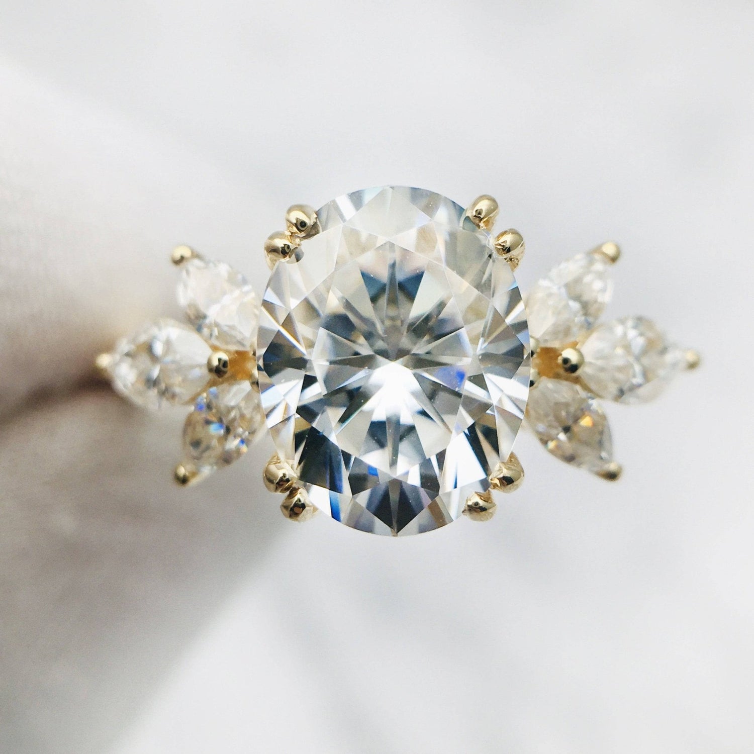 Unique Oval Cut Diamond Yellow Gold Minimalist Engagement Ring-Black Diamonds New York