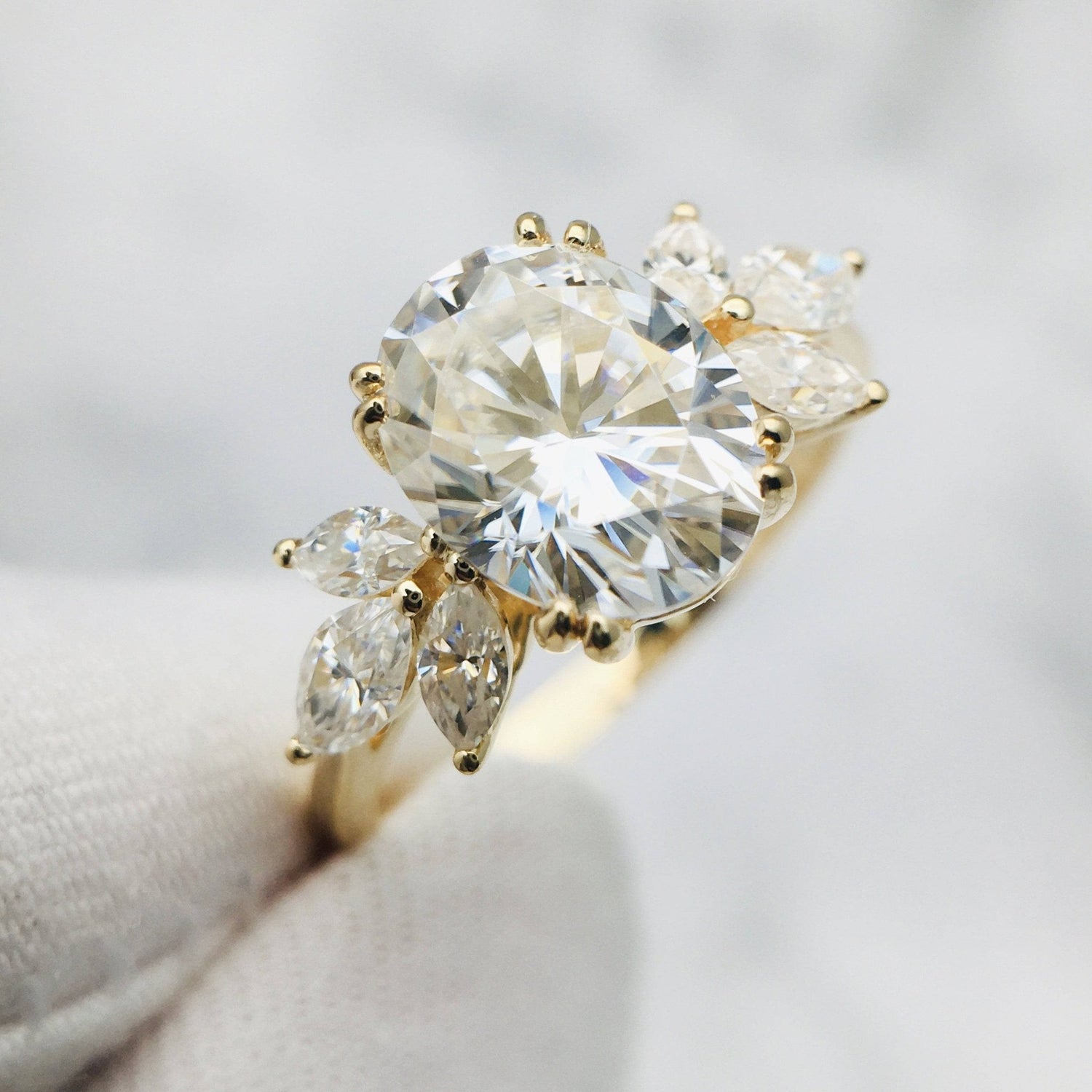 Unique Oval Cut Diamond Yellow Gold Minimalist Engagement Ring-Black Diamonds New York