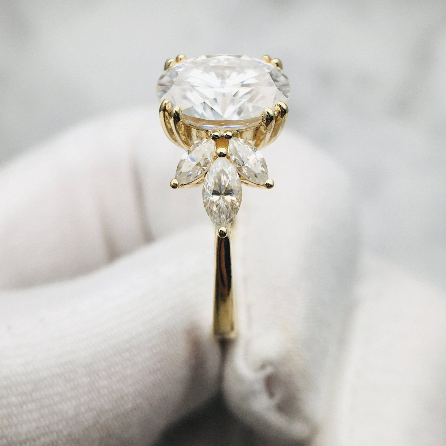 Unique Oval Cut Moissanite Yellow Gold Minimalist Engagement Ring-Black Diamonds New York