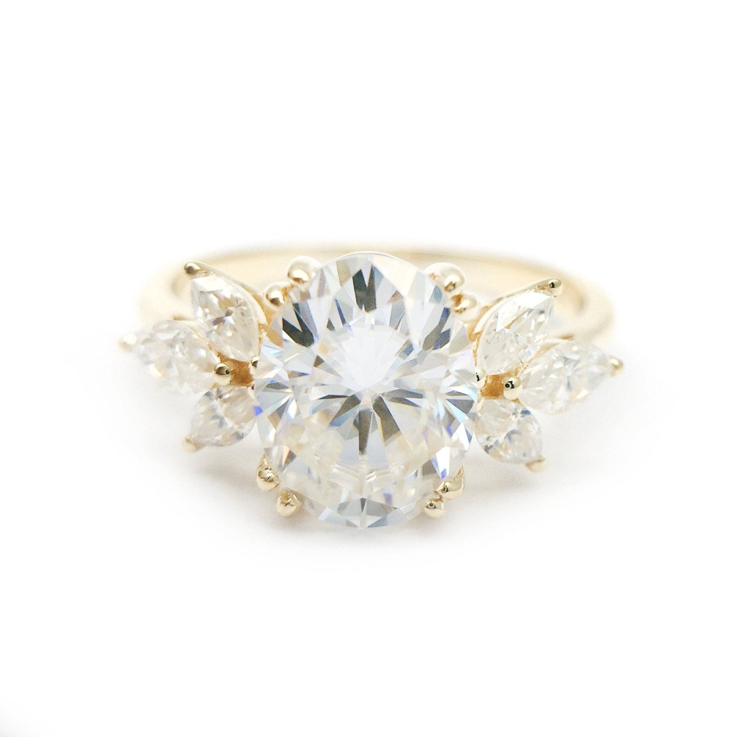 Unique Oval Cut Moissanite Yellow Gold Minimalist Engagement Ring-Black Diamonds New York