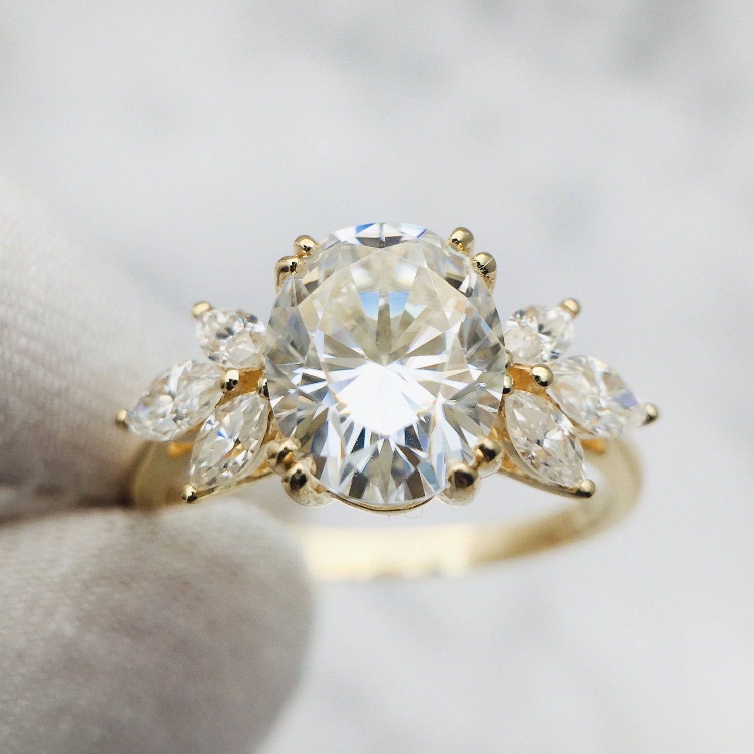 Unique Oval Cut Moissanite Yellow Gold Minimalist Engagement Ring - Black Diamonds New York