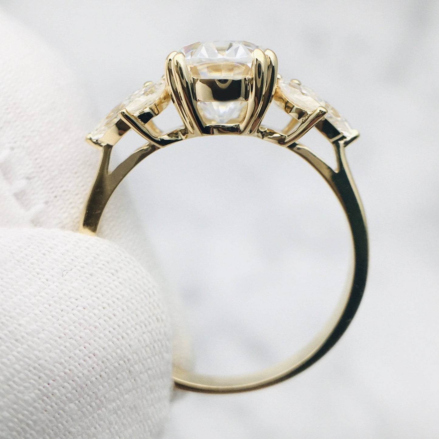 Unique Oval Cut Moissanite Yellow Gold Minimalist Engagement Ring - Black Diamonds New York