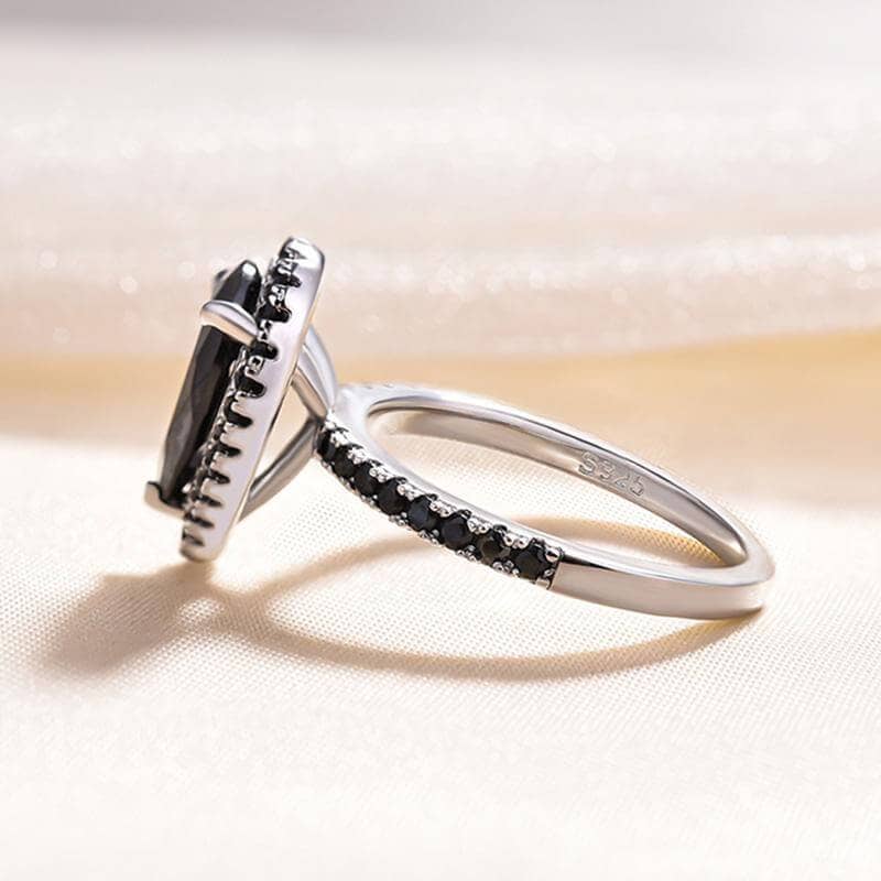Unique Pear Cut Halo Black Diamond Engagement Ring-Black Diamonds New York