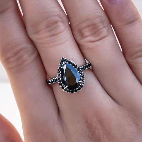 Buy Black Diamond Ring, Round Diamond Engagement Ring With a Halo, Black  Stone Ring With A Halo, Dark Stone Ring With Diamond Band Online in India -  Etsy