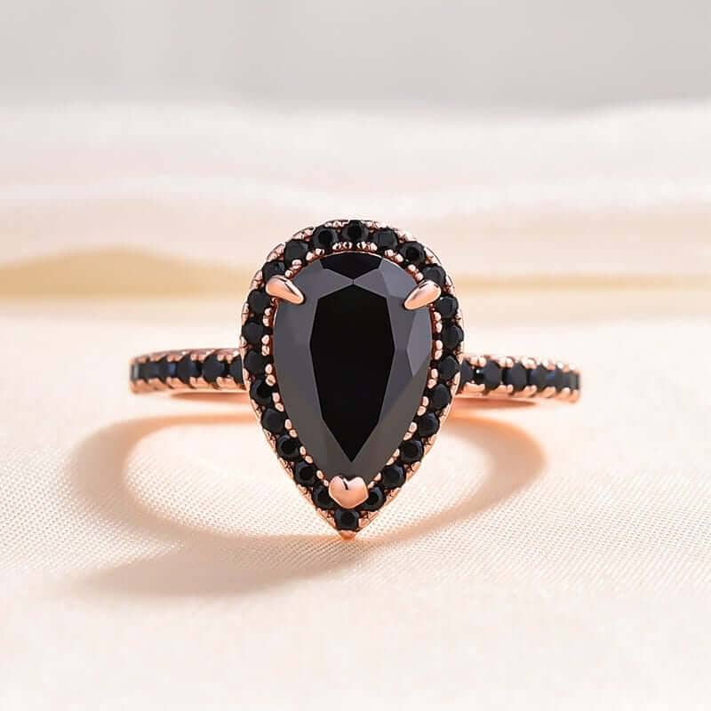 Unique Rose Gold Pear Cut Halo Black Diamond Option Engagement Ring DIKO MAHANAP!!!-Black Diamonds New York