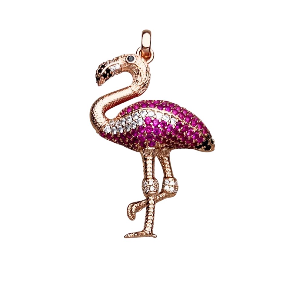 Unique Rose Gold Punk-Style Flamingo Pendant-Black Diamonds New York