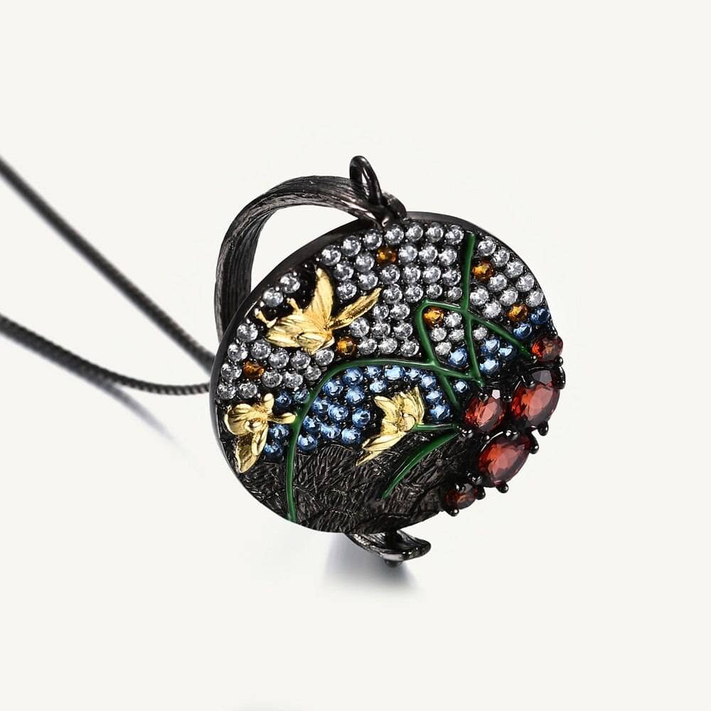 Unique Rotatable Butterfly Handmade Pendant Necklace-Black Diamonds New York