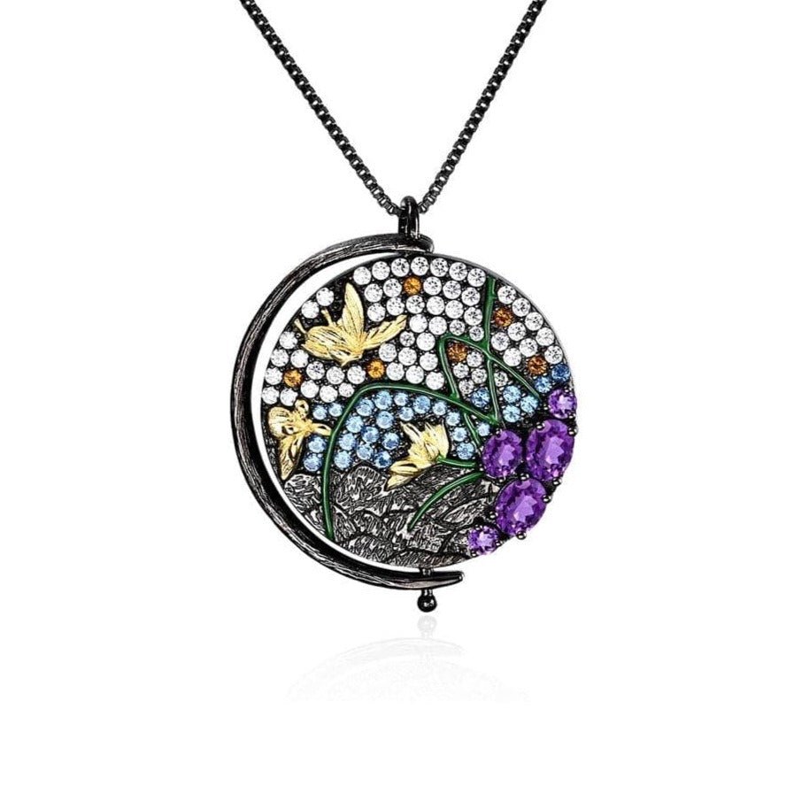 Unique Rotatable Butterfly Handmade Pendant Necklace-Black Diamonds New York