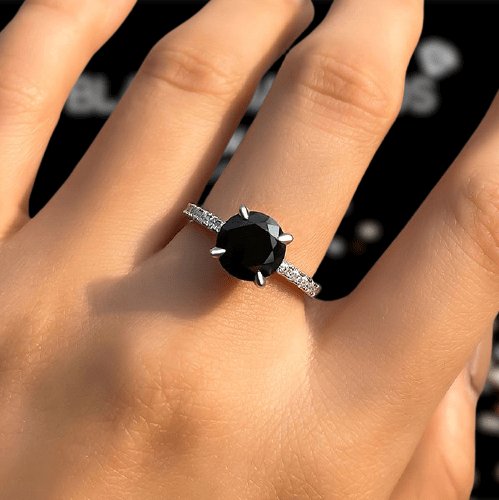 Unique Round Cut Black Diamond Engagement Ring-Black Diamonds New York