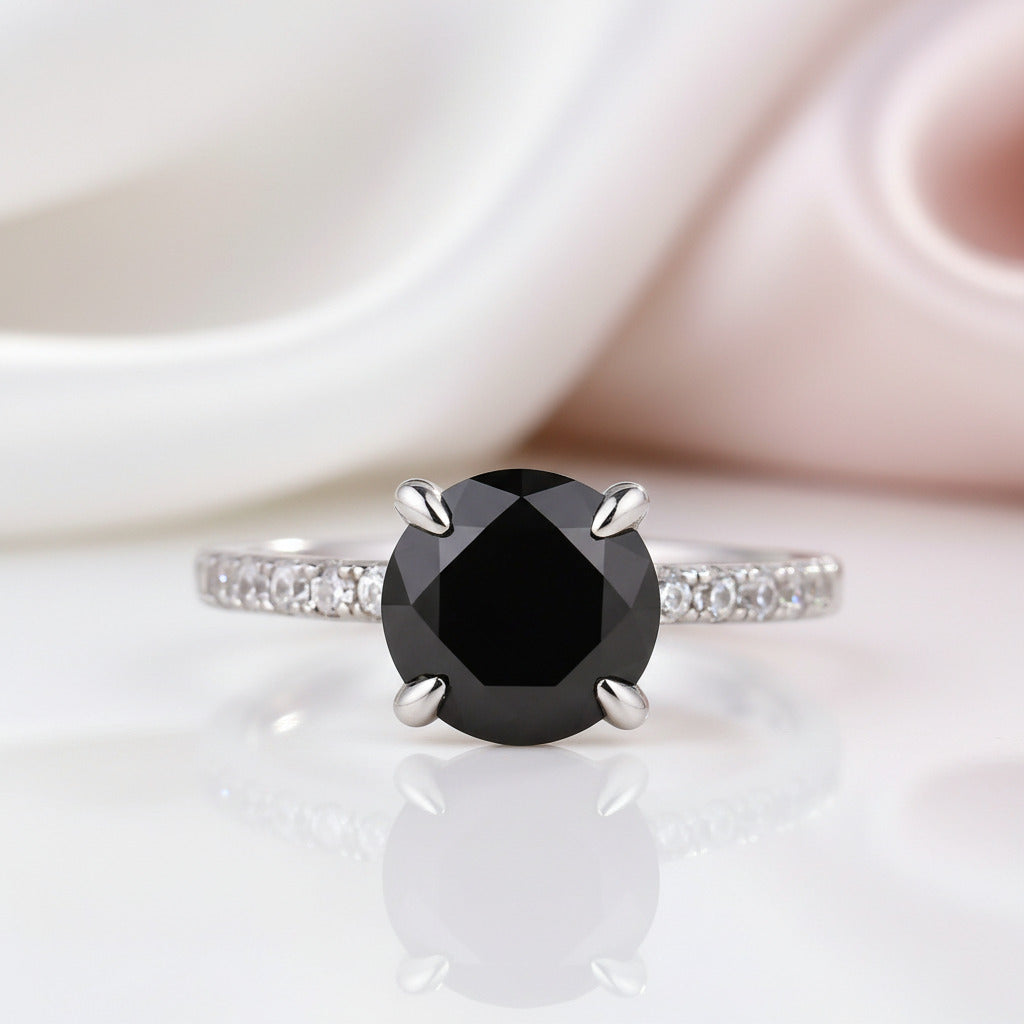Unique Round Cut Black Diamond Engagement Ring – Black Diamonds