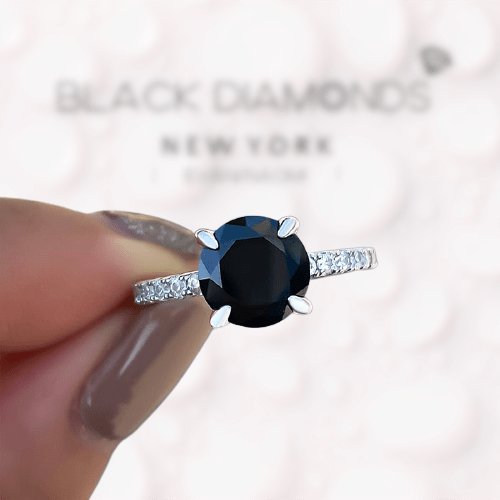 Unique Round Cut Black Diamond Engagement Ring - Black Diamonds New York