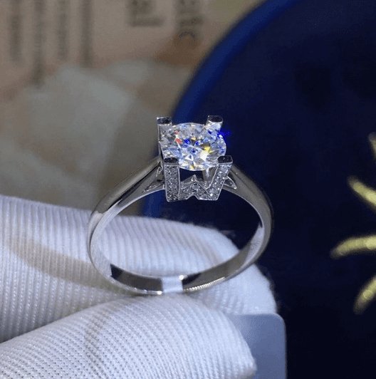 Unique Round Cut Moissanite Alphabet Engagement Ring-Black Diamonds New York