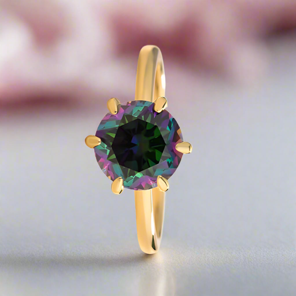 Unique Yellow Gold Round Cut Alexandrite Engagement Ring-Black Diamonds New York