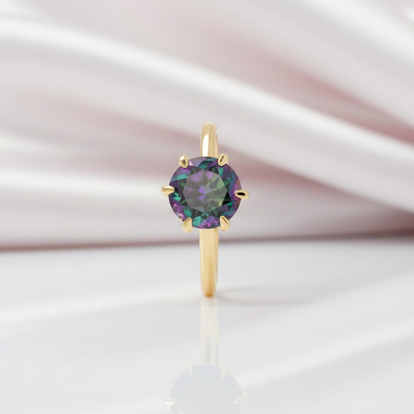 Unique Yellow Gold Round Cut Alexandrite Engagement Ring-Black Diamonds New York