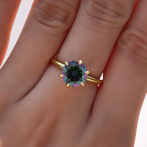Unique Yellow Gold Round Cut Alexandrite Engagement Ring-Black Diamonds New York