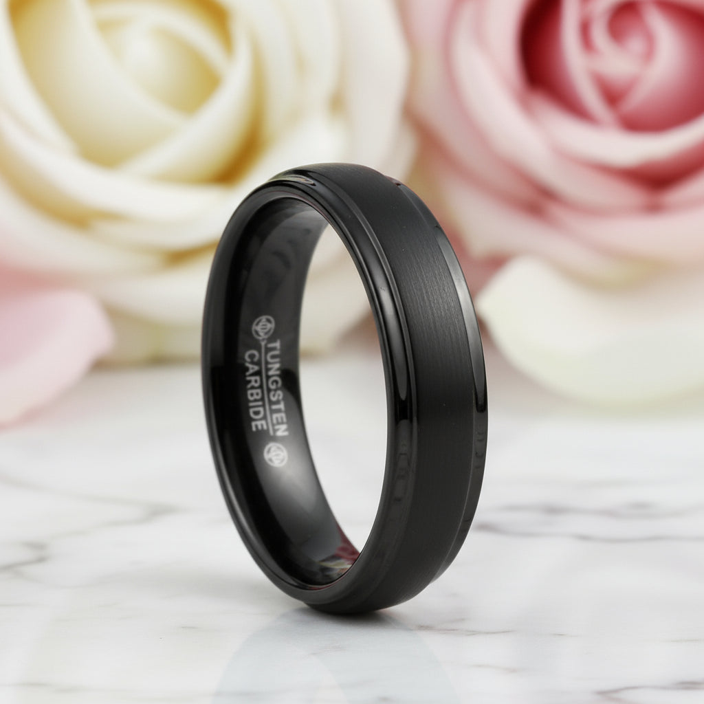 Unisex 6mm Black Tungsten Carbide Wedding Band-Black Diamonds New York