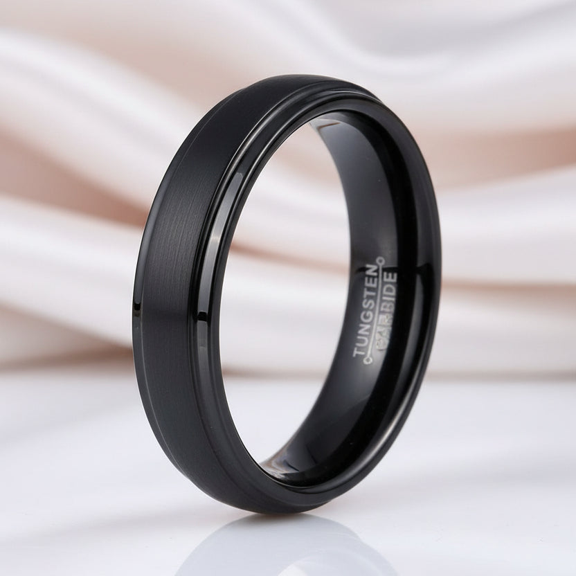 Unisex 6mm Black Tungsten Carbide Wedding Band-Black Diamonds New York