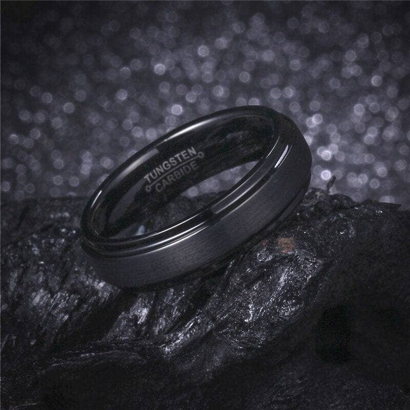 Unisex 6mm Black Tungsten Carbide Wedding Band-Black Diamonds New York