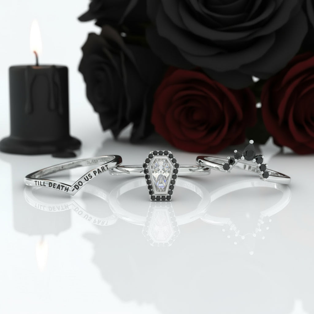 Until Death Rings- Limited Coffin Shape Diamond Wedding Rings-Black Diamonds New York