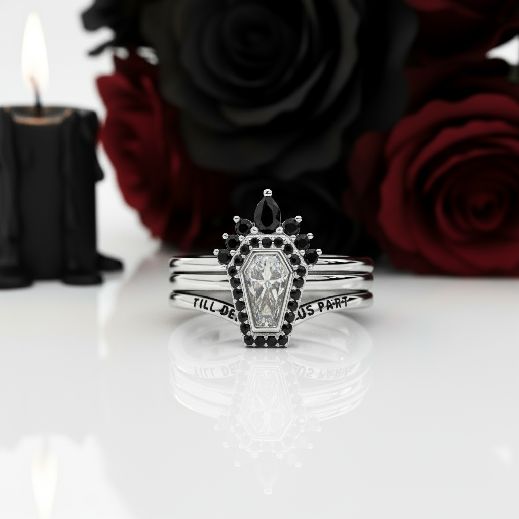 Until Death Rings- Limited Coffin Shape Diamond Wedding Rings-Black Diamonds New York