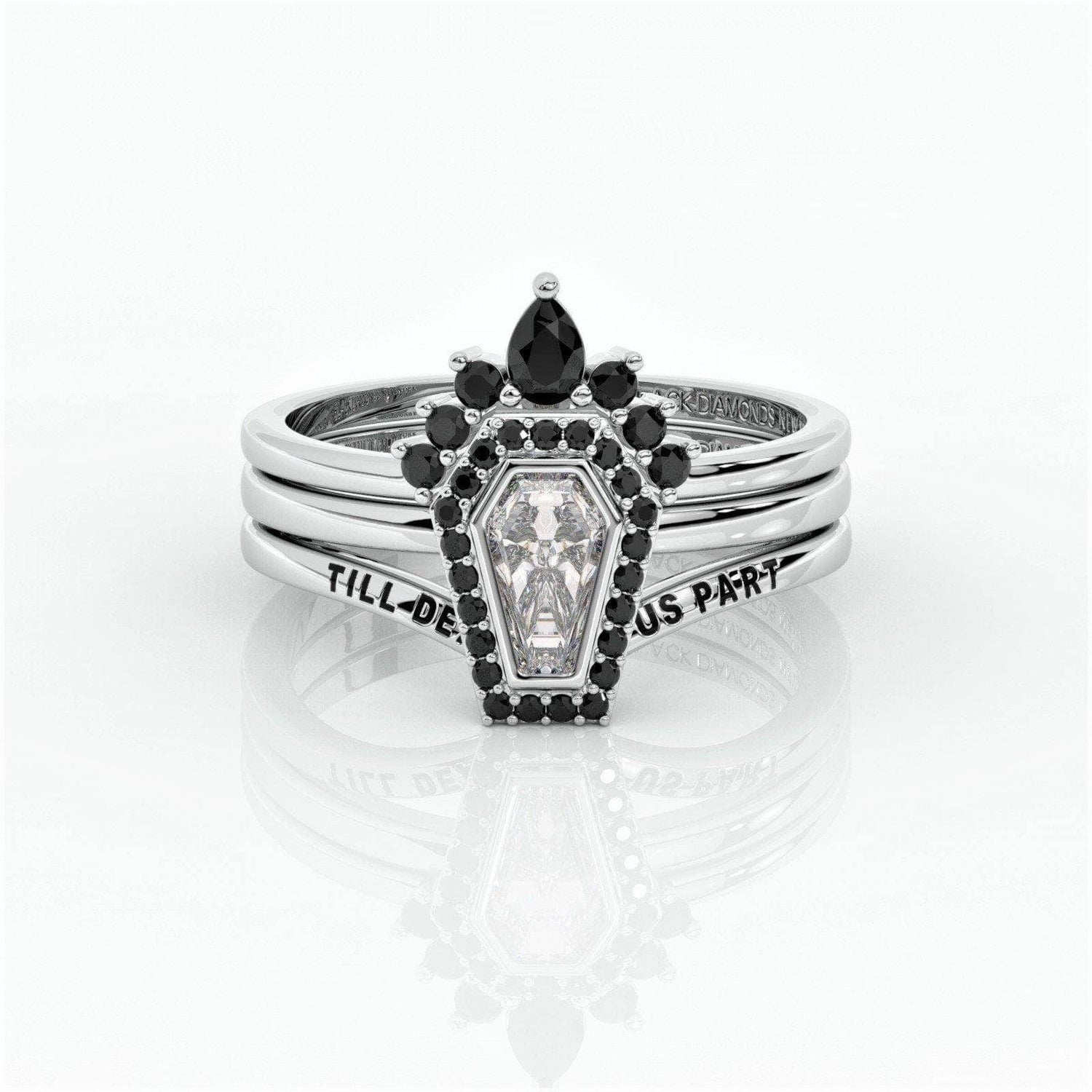 Until Death Rings- Limited Coffin Shape Moissanite Wedding Rings - Black Diamonds New York