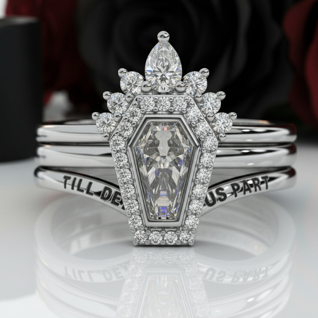 Until Death Rings- Limited Coffin Shape Diamond Option Wedding Rings-Black Diamonds New York
