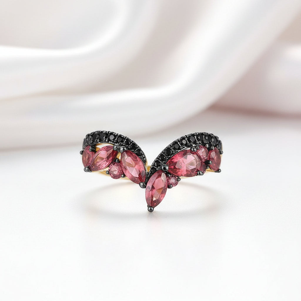 V-Shaped Cluster Garnet Nano Spinel Ring-Black Diamonds New York