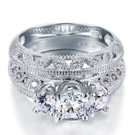 Victorian Art Deco 1.5 Carat Created Diamond Wedding Ring Set
