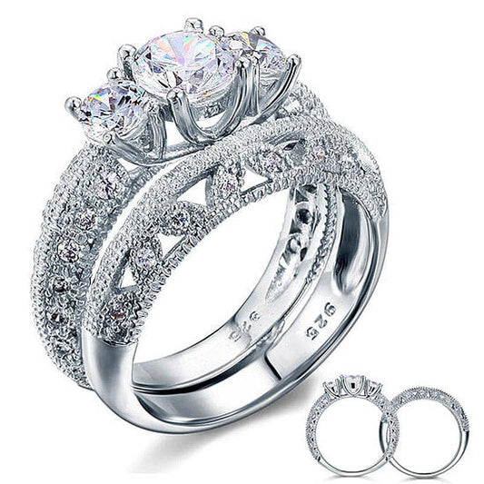 Victorian Art Deco 1.5 Carat Created Diamond Wedding Ring Set-Black Diamonds New York