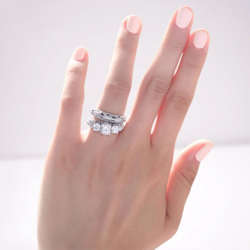 Victorian Art Deco 1.5 Carat Created Diamond Wedding Ring Set - Black Diamonds New York