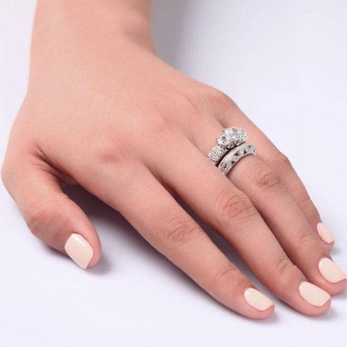 Victorian Art Deco 1.5 Carat Created Diamond Wedding Ring Set-Black Diamonds New York