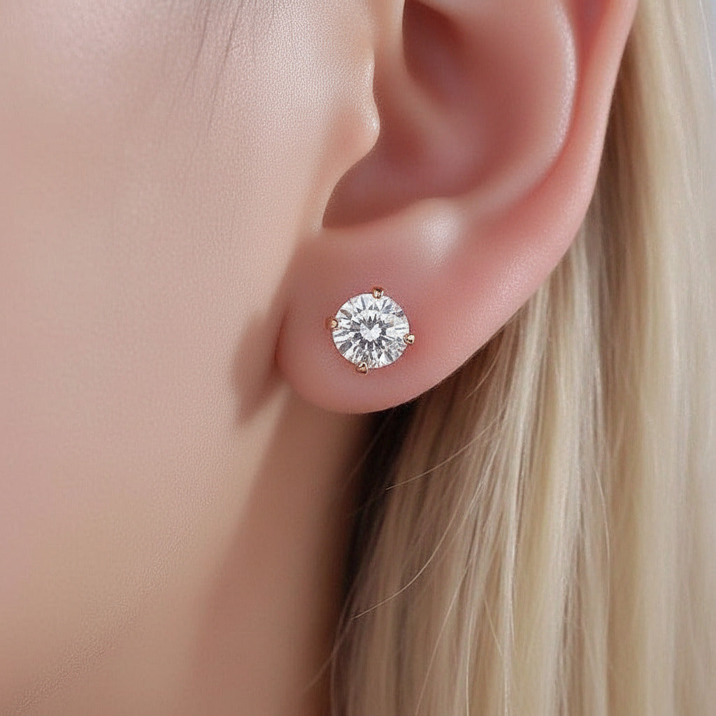 Vintage 14k Rose Gold Clear Topaz Stud Earrings with 0.12 Ct Diamond Options-Black Diamonds New York