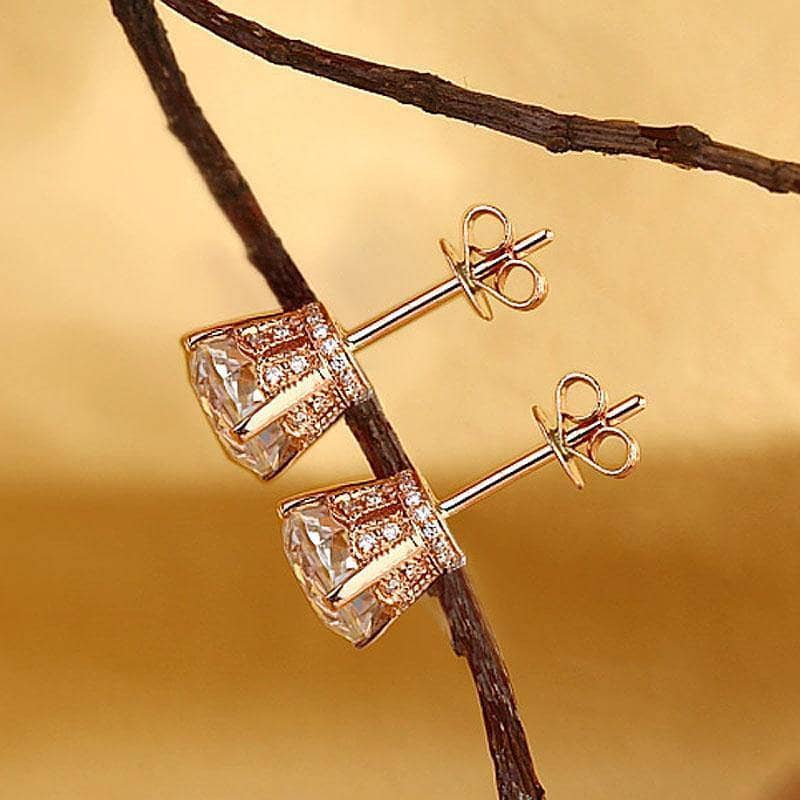 Vintage 14K Rose Gold Clear Topaz Stud Earrings with Natural 0.12 Ct Diamonds-Black Diamonds New York