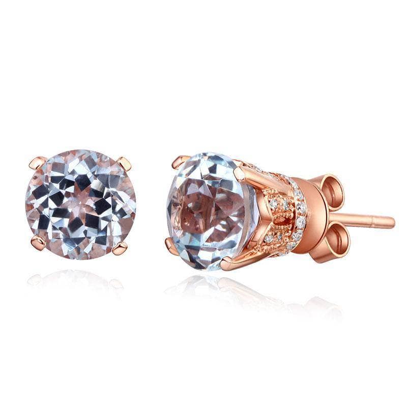 Vintage 14K Rose Gold Clear Topaz Stud Earrings with Natural 0.12 Ct Diamonds - Black Diamonds New York