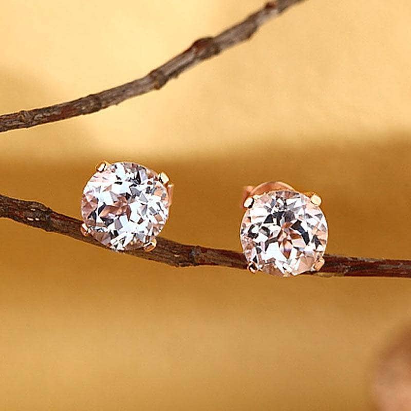 Vintage 14K Rose Gold Clear Topaz Stud Earrings with Natural 0.12 Ct Diamonds - Black Diamonds New York