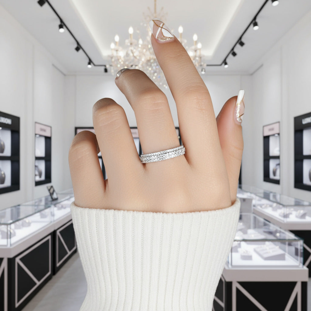 Vintage 3-Line Pave Wedding Ring Band-Black Diamonds New York