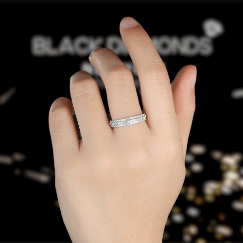 Vintage 3-Line Pave Wedding Ring Band-Black Diamonds New York