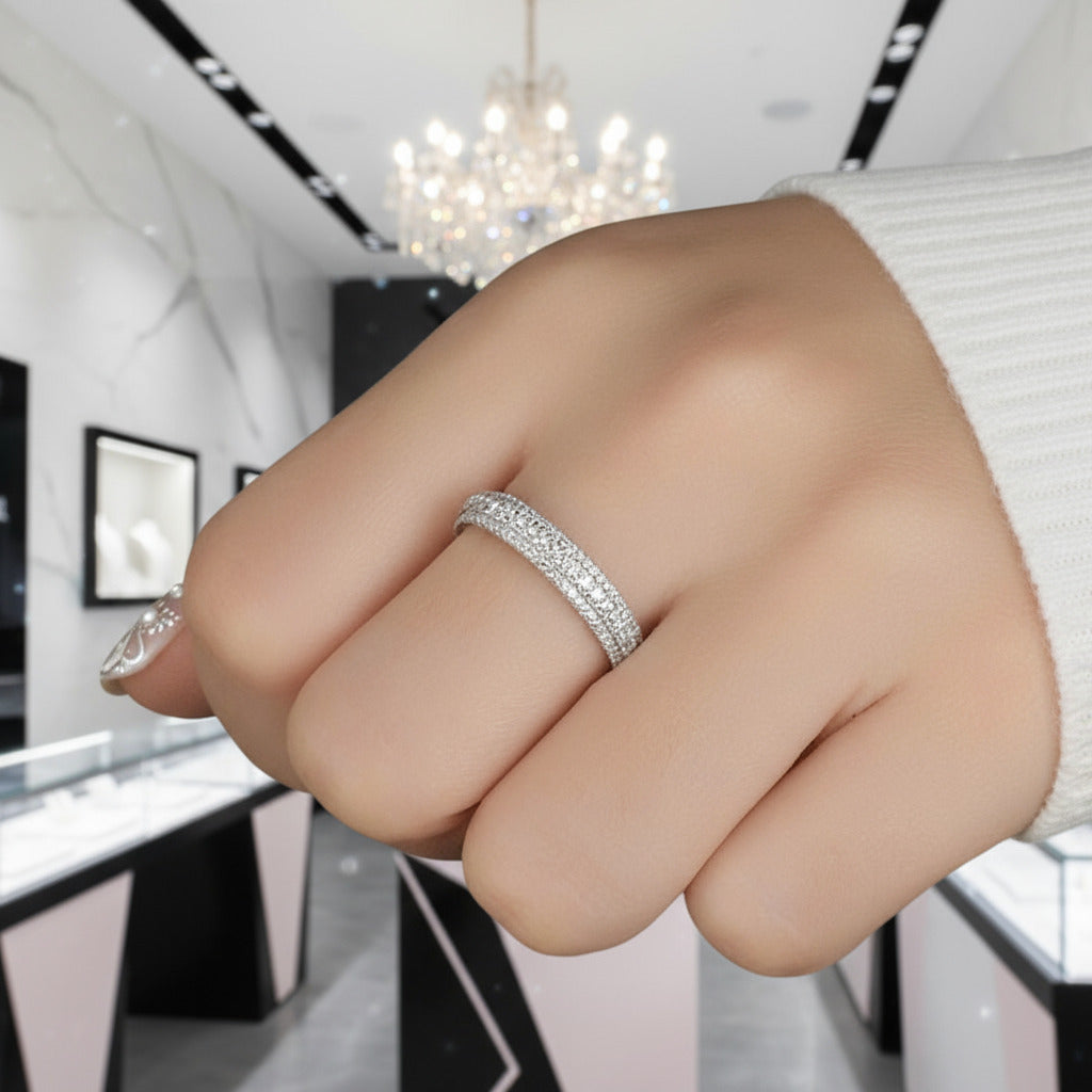 Vintage 3-Line Pave Wedding Ring Band-Black Diamonds New York