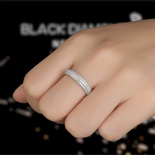 Vintage 3-Line Pave Wedding Ring Band - Black Diamonds New York