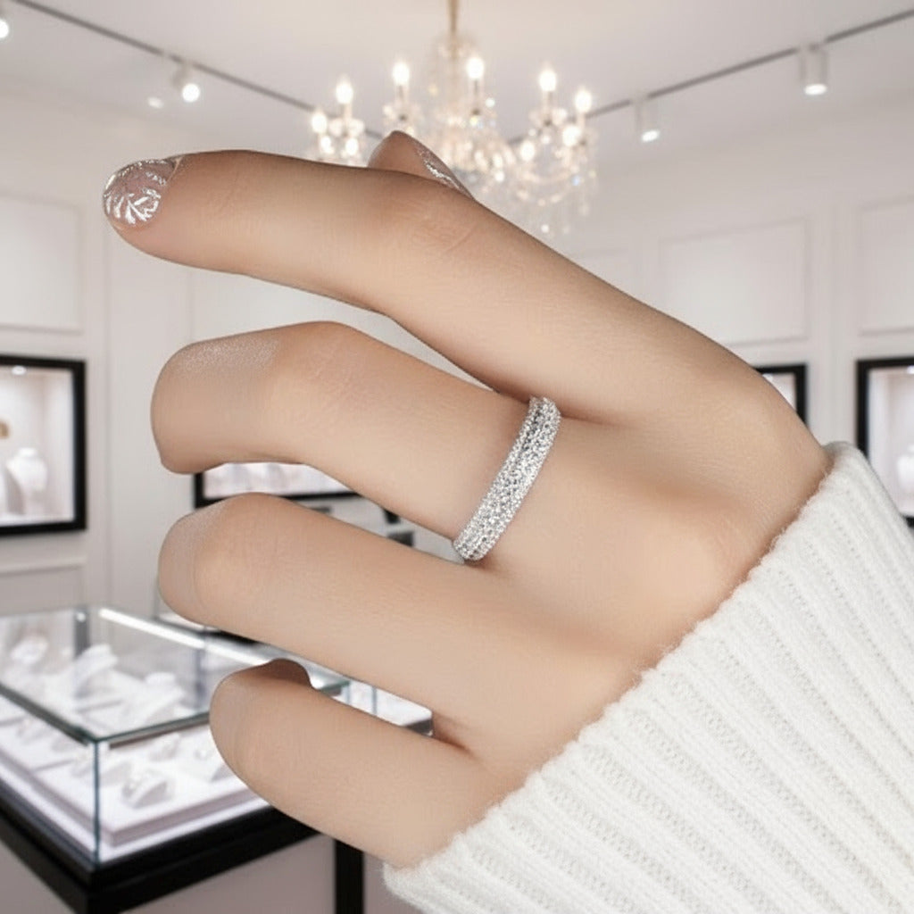 Vintage 3-Line Pave Wedding Ring Band-Black Diamonds New York