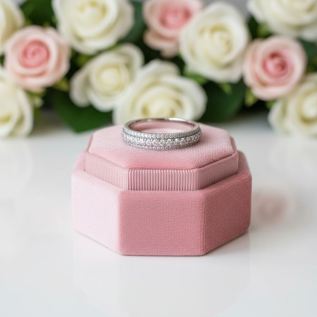 Vintage 3-Line Pave Wedding Ring Band-Black Diamonds New York