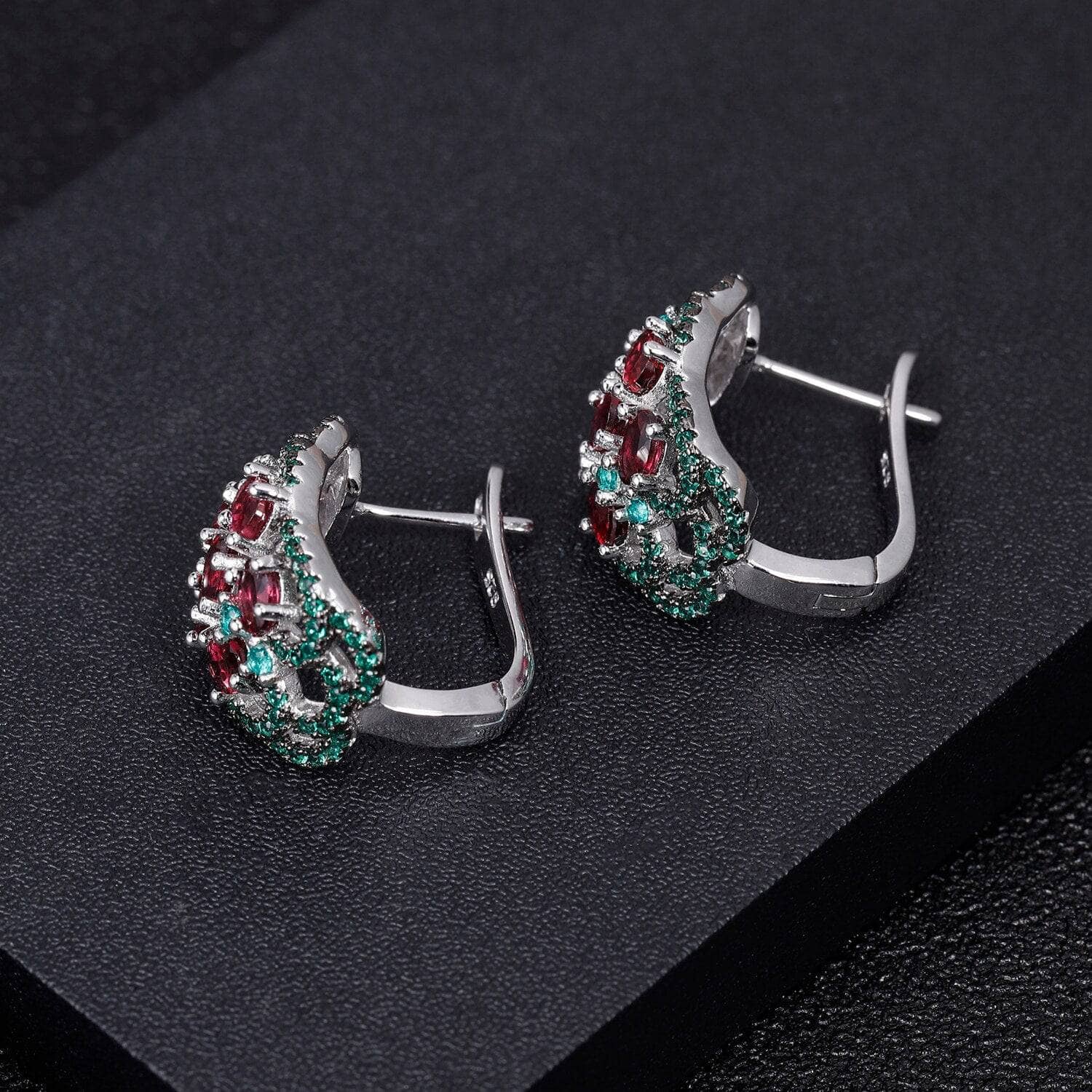 Vintage 3.0Ct Natural Rhodolite Garnet Gemstone Earrings-Black Diamonds New York