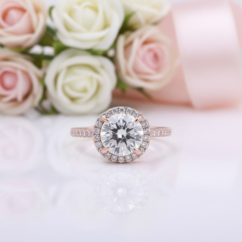 Vintage 3PC Halo Round Cut Wedding Ring Set In Rose Gold-Black Diamonds New York